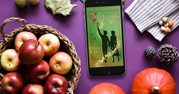 Grown Wise displayed on phone on a table with apples, squashes, fallen leaves, and other autumnal items.